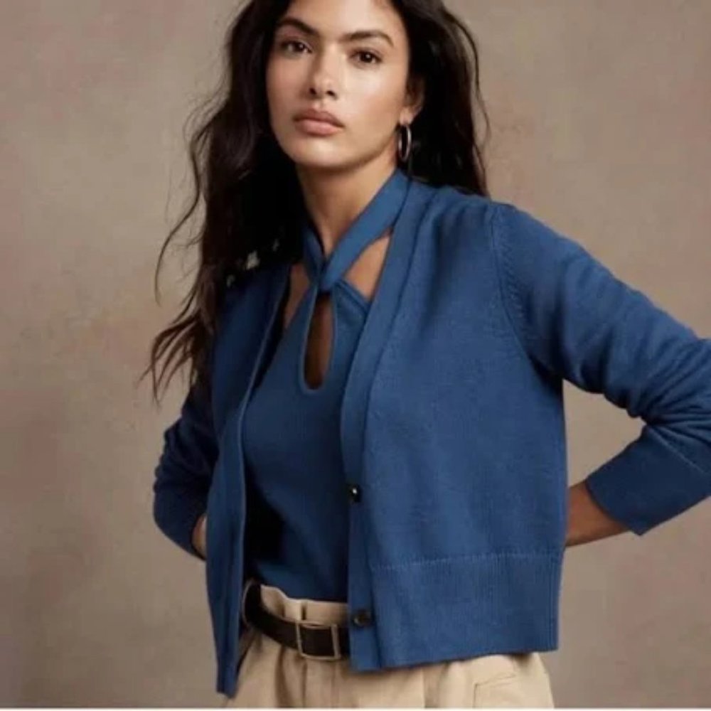 BANANA REPUBLIC Seafarer Sweater Tank and Cardigan in Arctic Ocean